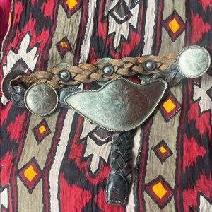 Alpaca Mexico VINTAGE braided, conch, leather belt Zandajo XS Small
